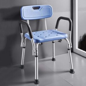 heavy duty adjustable shower stool with arms and back, non slip safety seat for elderly and disabled, supports 150kg load