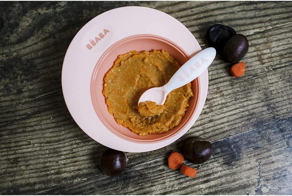 bÉaba, set of 2 ergonomic 2nd age learning cutlery from 8 months, easy grip for baby, suitable for right and left handed, carry box included, nude bÉaba, set of 2 ergonomic 2nd age learning cutlery from 8 months, easy grip for baby, suitable for right and left handed, carry box included, nude