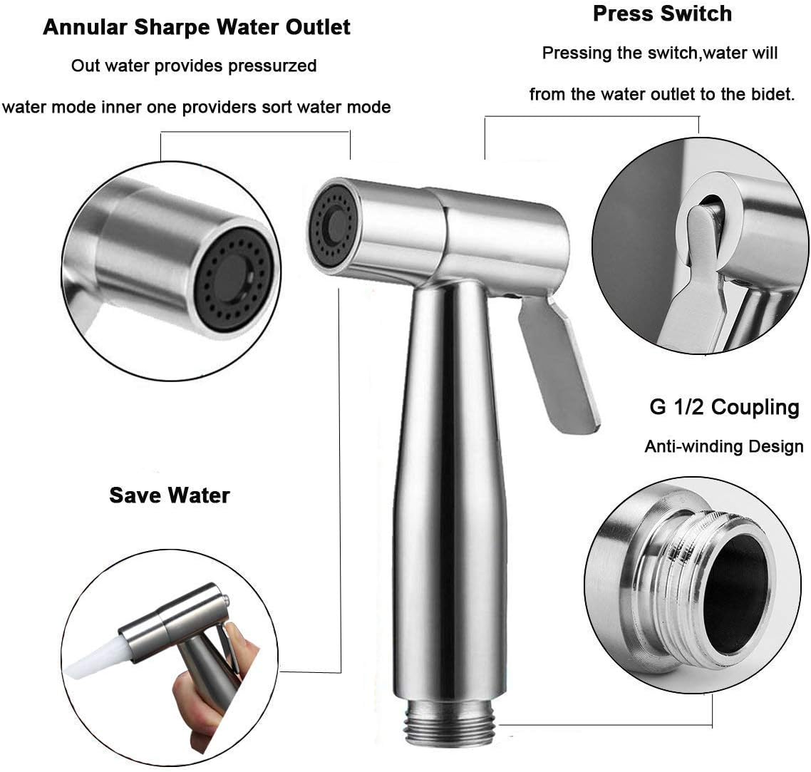bidet sprayer head with hook, stainless steel bidet sprayer kit, baby cloth diaper sprayer, easy to install for personal hygiene and bedpan wc sprayer bidet sprayer head with hook, stainless steel bidet sprayer kit, baby cloth diaper sprayer, easy to install for personal hygiene and bedpan wc sprayer