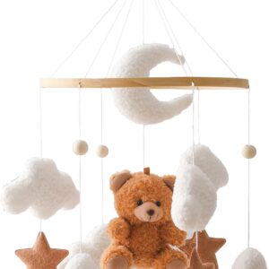 promise babe baby mobile baby crib holder wooden crib holder changing table music box white clouds moon white clouds moon brown bear pendant room