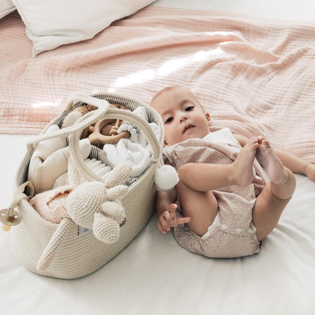 baby diaper caddy organizer off white rope nursery storage bin portable diaper storage basket for changing table and car perfect baby shower & registry gift baby diaper caddy organizer off white rope nursery storage bin portable diaper storage basket for changing table and car perfect baby shower & registry gift