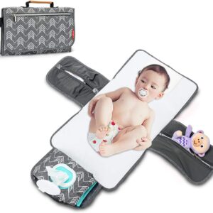 portable nappy changing mat, baby travel changing mat with storage pockets for toddlers infants & newborns, grey