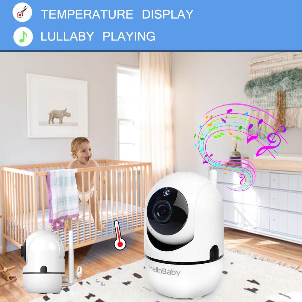 hellobaby baby monitor with remote pan tilt zoom camera 3.2'' lcd screen upgraded 2020, infrared night vision, temperature display, lullaby, two way audio, with vox mode (3.2 inch) hellobaby baby monitor with remote pan tilt zoom camera 3.2'' lcd screen upgraded 2020, infrared night vision, temperature display, lullaby, two way audio, with vox mode (3.2 inch)