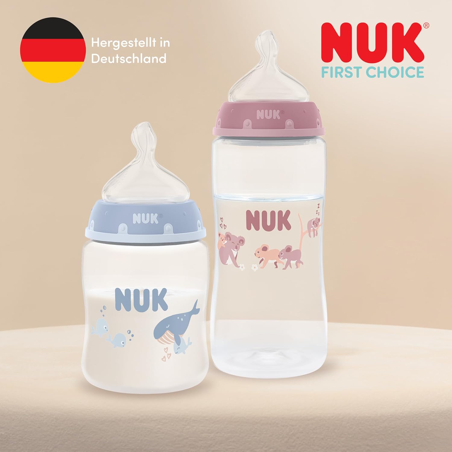 nuk first choice baby bottles, 0 3+ months, 150 ml & 300 ml, anti colic drinking bottle, pp, temperature control display, koala, pack of 4 nuk first choice baby bottles, 0 3+ months, 150 ml & 300 ml, anti colic drinking bottle, pp, temperature control display, koala, pack of 4
