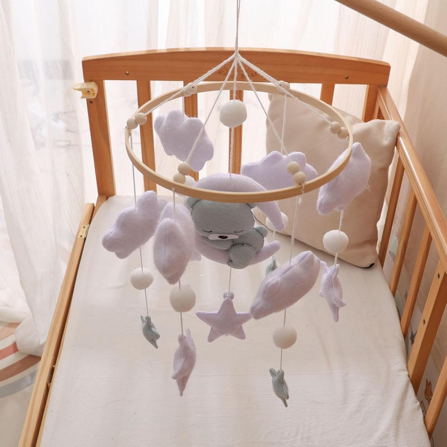 baby mobile for crib sleeping bear nursery mobile portable crib toy, cute nursery decor for bassinet bedroom wall girls boys baby mobile for crib sleeping bear nursery mobile portable crib toy, cute nursery decor for bassinet bedroom wall girls boys