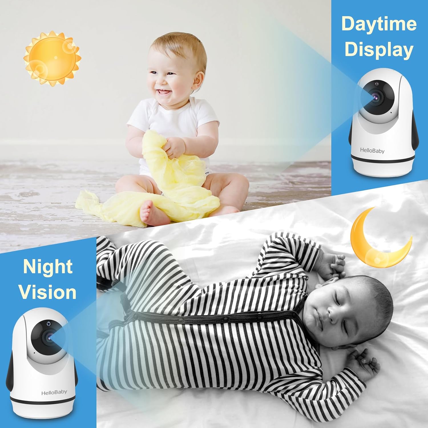 hellobaby video baby monitor with 2 cameras and 5 inch split screen display, remote control cameras with night vision and temprature monitoring hellobaby video baby monitor with 2 cameras and 5 inch split screen display, remote control cameras with night vision and temprature monitoring