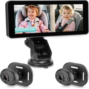 baby car camera for 2 kids, hd 1080p baby monitor with 6.9“ large crystal clear display dual channel ir night vision car seat camera wide view angle for rear facing