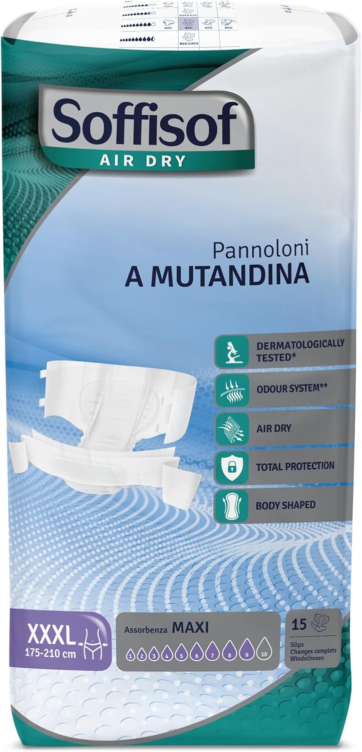 soffisof air dry adult diapers maxi xxxl 15x adult nappies disposable incontinence briefs up to 9 drops absorbency for men and women single pack soffisof air dry adult diapers maxi xxxl 15x adult nappies disposable incontinence briefs up to 9 drops absorbency for men and women single pack
