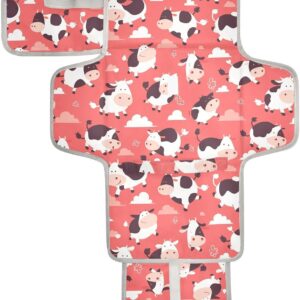 reusable changing table pads with tissue pocket travel changing pad for baby infant travel station kit flying cow pink heart