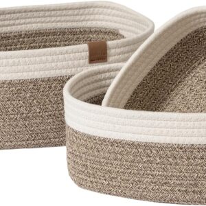 la jolie muse rope storage baskets for organizing, small cotton woven basket for bathroom shelf nursery, decorative basket organizer bins set of 3, white & brown