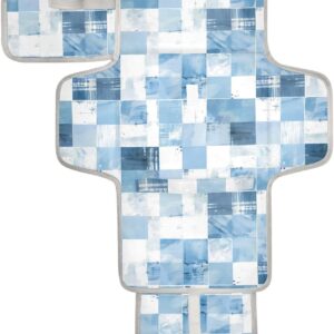 reusable baby changing mat with tissue pocket, light blue and white, portable changing pad for baby baby travel station changing pad kit for babies