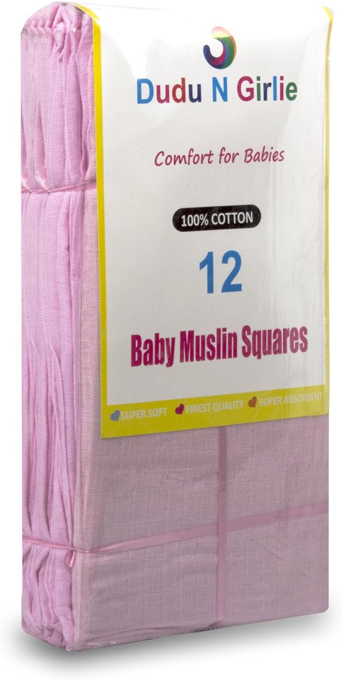 dudu n girlie pack of 12 100% cotton small muslin squares – breathable & soft baby burp cloths extra large – newborn essential muslin face cloths 70cm x 70cm, pink. dudu n girlie pack of 12 100% cotton small muslin squares – breathable & soft baby burp cloths extra large – newborn essential muslin face cloths 70cm x 70cm, pink.