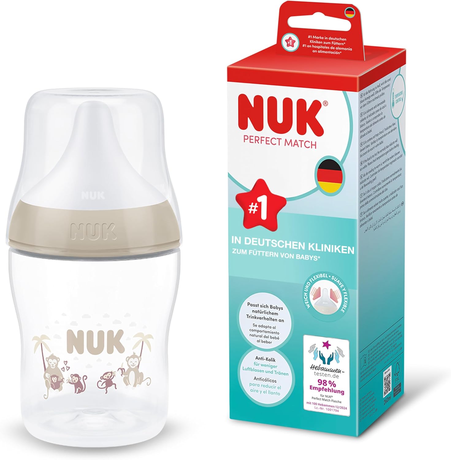nuk perfect match baby bottle | 0+ months | 150 ml | anti colic drinking bottle | pp | temperature control display | monkey | pack of 1 nuk perfect match baby bottle | 0+ months | 150 ml | anti colic drinking bottle | pp | temperature control display | monkey | pack of 1