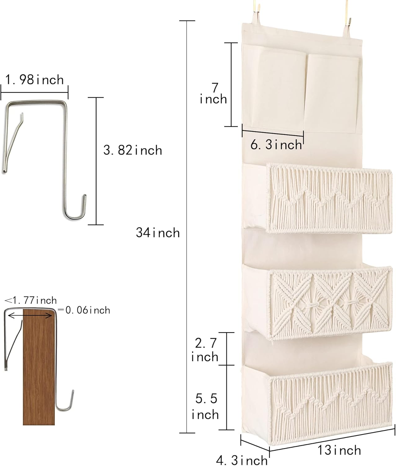 feilanduo over the door hanging organizer boho decor macrame woven storage baskets hanging bag with 3 large pockets for kids’ bedroom nursery, baby kids toys, diapers (ivory, 3 shelf) feilanduo over the door hanging organizer boho decor macrame woven storage baskets hanging bag with 3 large pockets for kids’ bedroom nursery, baby kids toys, diapers (ivory, 3 shelf)