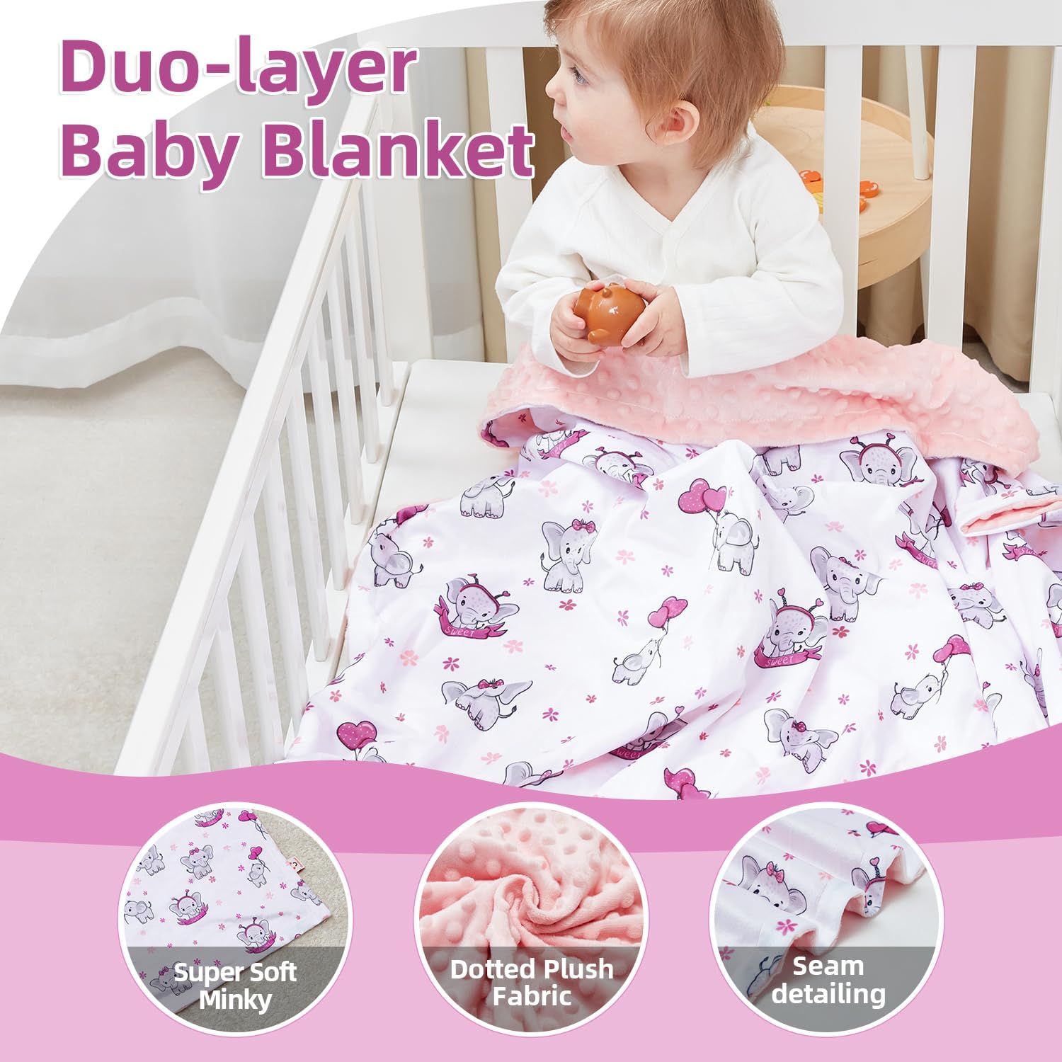 baby blanket for newborns,new gifts for boys girls toddlers, super soft baby cot blanket with dotted fleece backing, unisex new born essentials (elephant,75x100cm) baby blanket for newborns,new gifts for boys girls toddlers, super soft baby cot blanket with dotted fleece backing, unisex new born essentials (elephant,75x100cm)