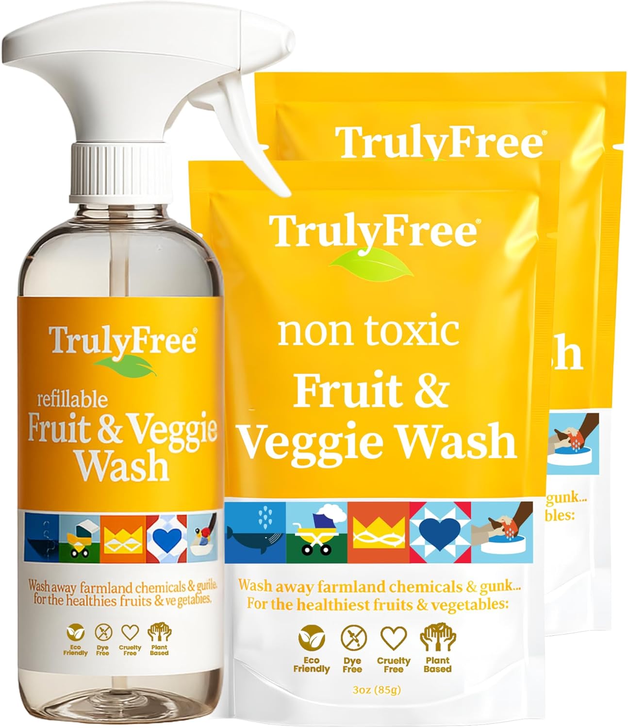 truly free natural fruit and veggie wash starter kit organic produce vegetable cleaner and fruit washer, health & household supplies 16oz spray bottle, 2 refills (4oz) no harmful ingredients truly free natural fruit and veggie wash starter kit organic produce vegetable cleaner and fruit washer, health & household supplies 16oz spray bottle, 2 refills (4oz) no harmful ingredients