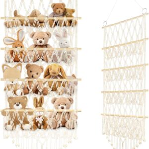 flintronic 4 layer plush toy storage, stuffed toy storage hammock, washable large capacity toy storage net, safe stable nursery hanging organizer for kids children bedroom bathroom