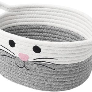 cat toy basket, woven storage basket for pet toys and kids toys, cute organizer for nursery, home decor, gift giving
