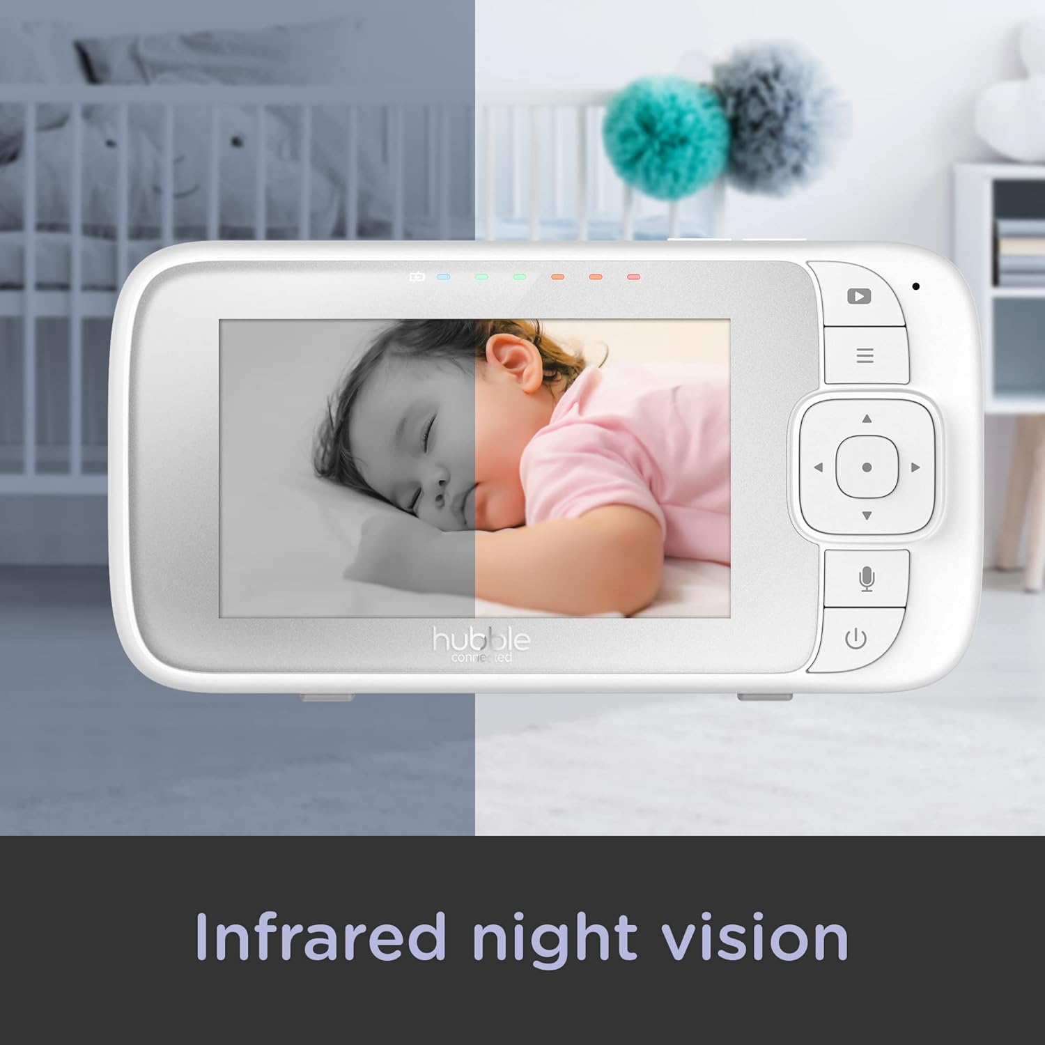 hubble nursery view select, ptz 4.3'' video baby monitor with pan, tilt and zoom, room temperature sensor, two way talk, soothing nature sounds white hubble nursery view select, ptz 4.3'' video baby monitor with pan, tilt and zoom, room temperature sensor, two way talk, soothing nature sounds white