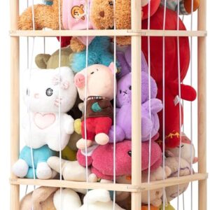 stuffed animal storage organizer, zoo toy storage holder with wheels, extra large capacity wooden stuffed animals storage cage, soft toy stuffed animal holder tower for nursery playroom bedroom