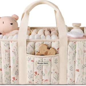 blissful diary floral diaper caddy organizer, stylish nursery storage basket, gift for baby shower, newborn essentials, floral beige