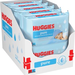 huggies pure, baby wipes, 18 packs (1008 wipes total) 99 percent pure water wipes fragrance free for gentle cleaning and protection natural wet wipes