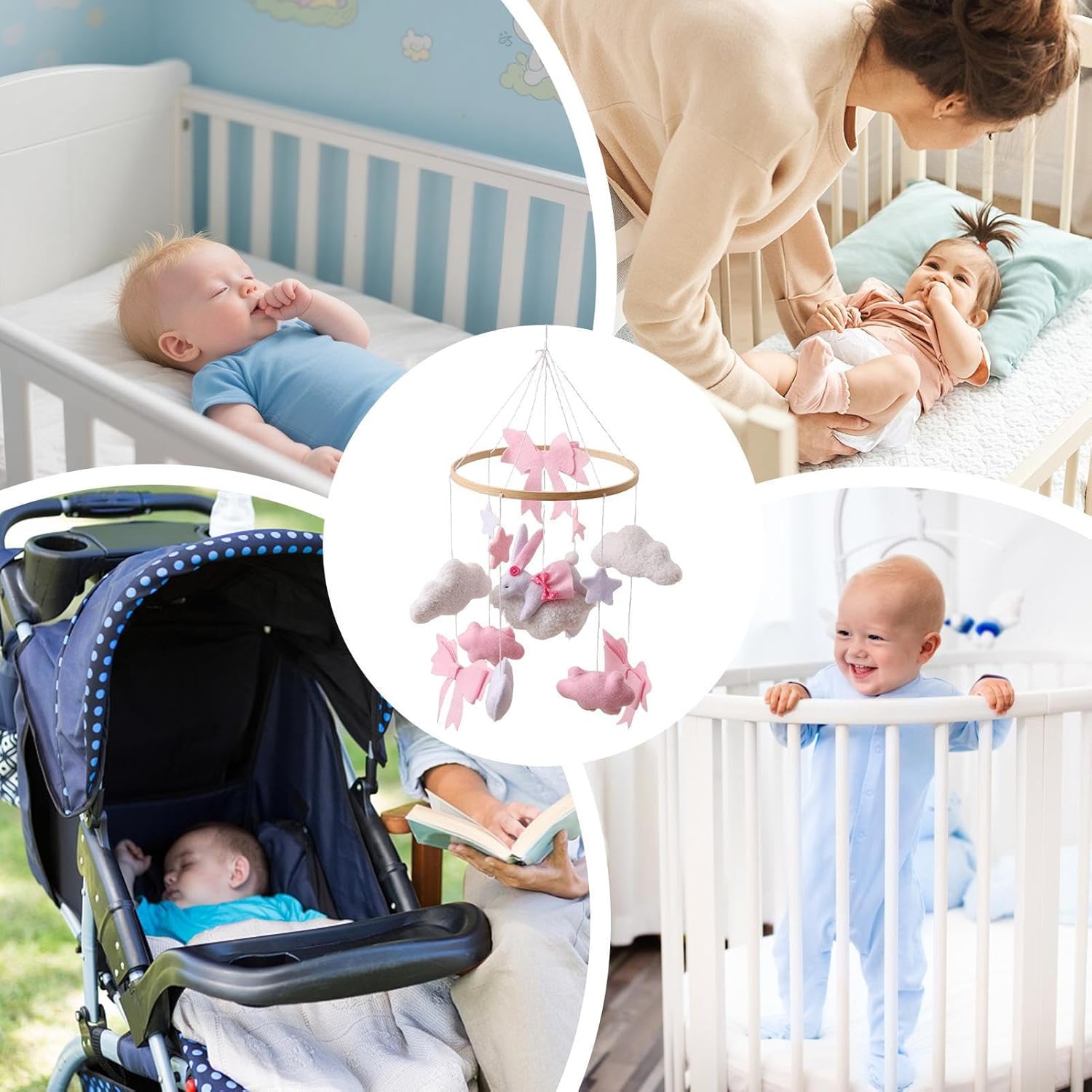 baby mobile for crib crocheted bunny nursery mobile | rotating sensory hanging toy with wooden frame, soft felt bohemian ornament for bedroom, bassinet, wall, window, living room baby mobile for crib crocheted bunny nursery mobile | rotating sensory hanging toy with wooden frame, soft felt bohemian ornament for bedroom, bassinet, wall, window, living room