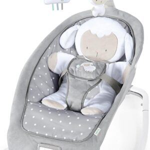 ingenuity, cuddle lamb baby rocker baby swing with rocking function and vibrations, play arch with 2 plush toys, music, 4 nature sounds and volume control, from birth to 18 kg