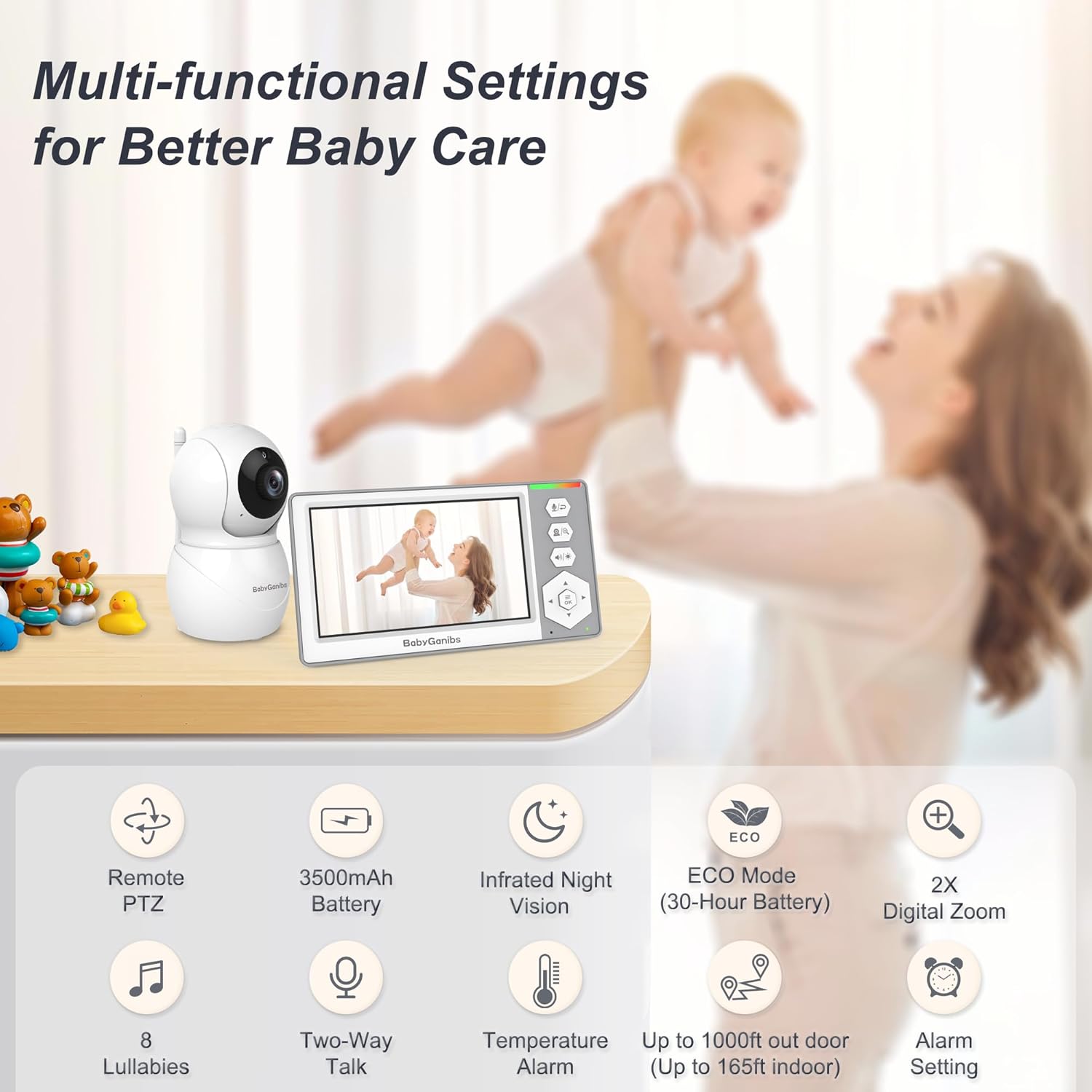 baby monitor with camera and audio, 4.3'' video baby monitor with 1000ft long range and 30 hour battery, baby monitor no wifi, remote pan tilt zoom, night vision, eco mode, 2 way talk baby monitor with camera and audio, 4.3'' video baby monitor with 1000ft long range and 30 hour battery, baby monitor no wifi, remote pan tilt zoom, night vision, eco mode, 2 way talk