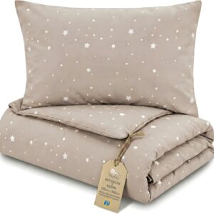 toddler duvet pillow set 100x135 cm quilt 40x60 cm cushion coton lightweight breathable bedding insert for cot nursery travel cots bed insert only 100 x 135 oeko tex beige with white stars
