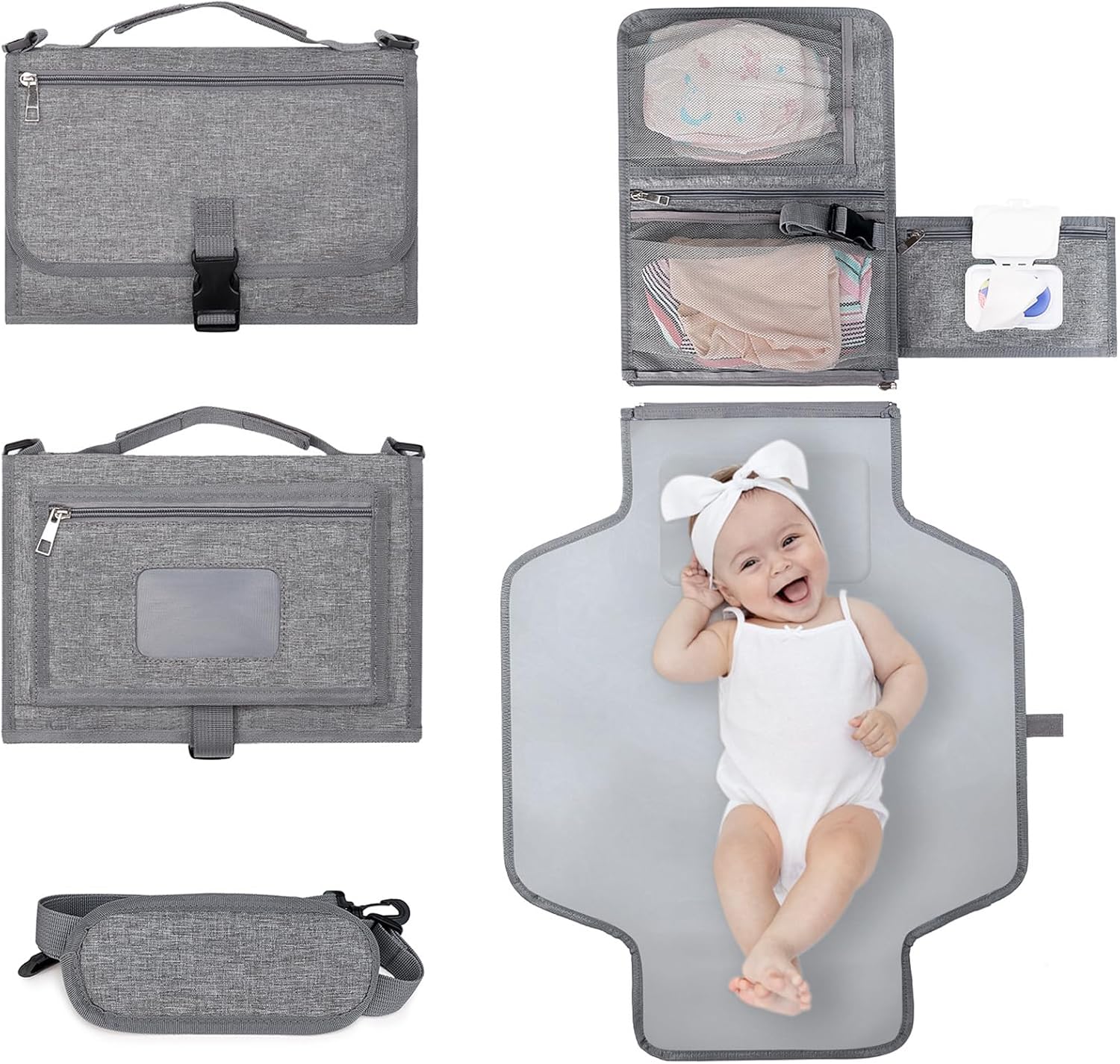 bebamour portable nappy changing mats with wipes pocket travel baby changing pads with head cushion for infants waterproof diaper changing pads newborn essentials, grey bebamour portable nappy changing mats with wipes pocket travel baby changing pads with head cushion for infants waterproof diaper changing pads newborn essentials, grey
