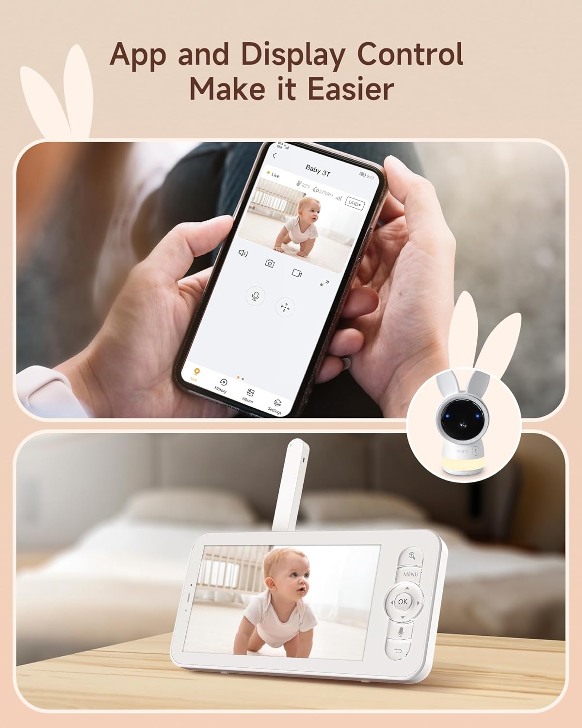 arenti 2.5k 5ghz wifi baby monitor with camera and night vision,5'' display,pan tilt,3350mah battery,2 way talk,6 color night light,long range,remote control arenti 2.5k 5ghz wifi baby monitor with camera and night vision,5'' display,pan tilt,3350mah battery,2 way talk,6 color night light,long range,remote control
