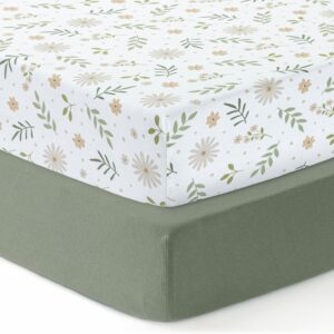 dreamology cot bed sheets,100% cotton jersey,soft cotbed sheets,toddler bed sheet, girls,boys, cot bed sheet and cot bed sheets 140 x 70cm fitted,baby cot bed mattress sheets | green, flowers