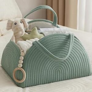 yueming nappy caddy, baby nappy caddy organiser, cotton rope newborn essentials diaper caddy with dividers, portable baby caddy storage basket, nappy caddy organiser baby (green)