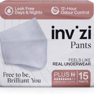 invizi pants plus disposable incontinence underwear – pull up pants for bladder & light bowel leaks, unisex, ultra absorbent for day & overnight protection small 15 pack