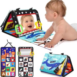 urmywo montessori baby toys 0 3 6 12 months, sensory book with mirror, tummy time soft activity toys educational interactive gifts