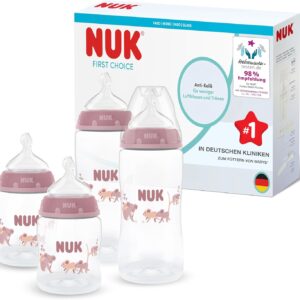 nuk first choice baby bottles, 0 3+ months, 150 ml & 300 ml, anti colic drinking bottle, pp, temperature control display, koala, pack of 4