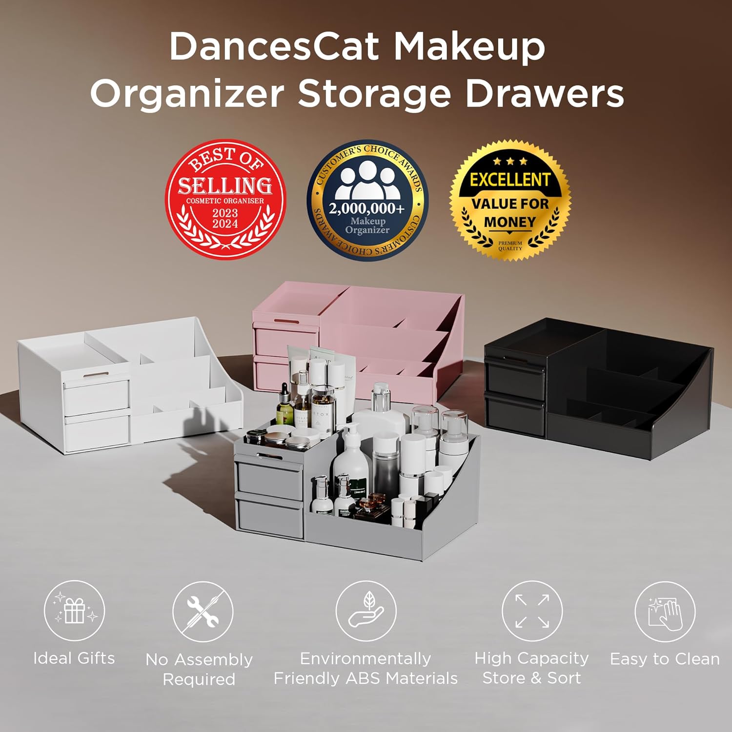 makeup organizer storage drawers, large capacity cosmetic organisers for lipsticks, jewelry, nail care, skincare organiser for vanity, ideal desk organizer for dresser and bathroom (grey) makeup organizer storage drawers, large capacity cosmetic organisers for lipsticks, jewelry, nail care, skincare organiser for vanity, ideal desk organizer for dresser and bathroom (grey)