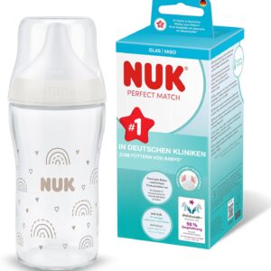nuk perfect match baby bottles | 3+ months | 230 ml | anti colic drinking bottle | glass | temperature control display | rainbow | pack of 2