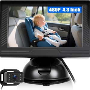 camecho baby monitor with headrest, 4.3 inch ips screen, hd 480p, night vision and wide angle lens: for car backseat security, low blue light