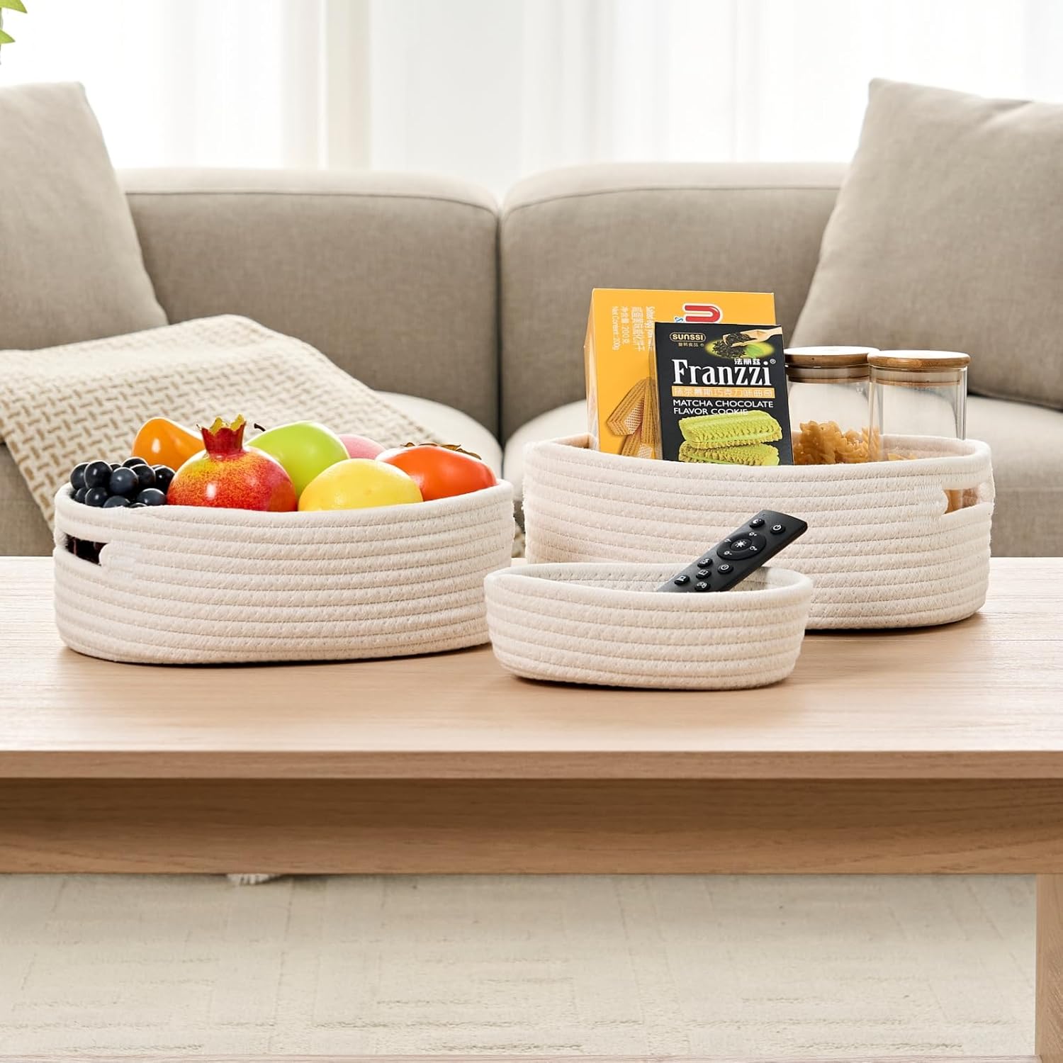 sagittar set of 7 storage basket woven cotton rope, hand knitted storage baskets for bathroom shelve nursery, decorative basket organizer bins, white sagittar set of 7 storage basket woven cotton rope, hand knitted storage baskets for bathroom shelve nursery, decorative basket organizer bins, white