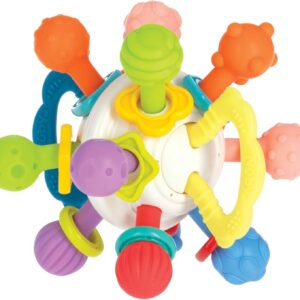 nuby twist ball with rattle & fun bright colours sensory toy develops fine motor skills 3+ months