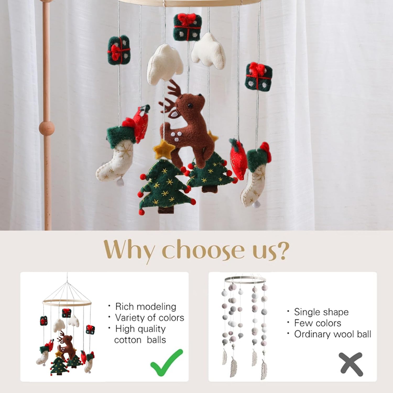 baby mobile, christmas bassinet mobile, cute felt reindeer christmas tree nursery decor for children's room wall birthday girls play boys baby mobile, christmas bassinet mobile, cute felt reindeer christmas tree nursery decor for children's room wall birthday girls play boys