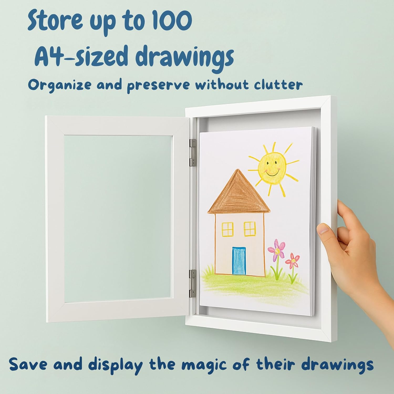 kid's artwork frame a4 | 3d frame with magnetic front opening and storage for 100 sheets | display &; preserve your children’s creations | gift for parents & grandparents kid's artwork frame a4 | 3d frame with magnetic front opening and storage for 100 sheets | display &; preserve your children’s creations | gift for parents & grandparents