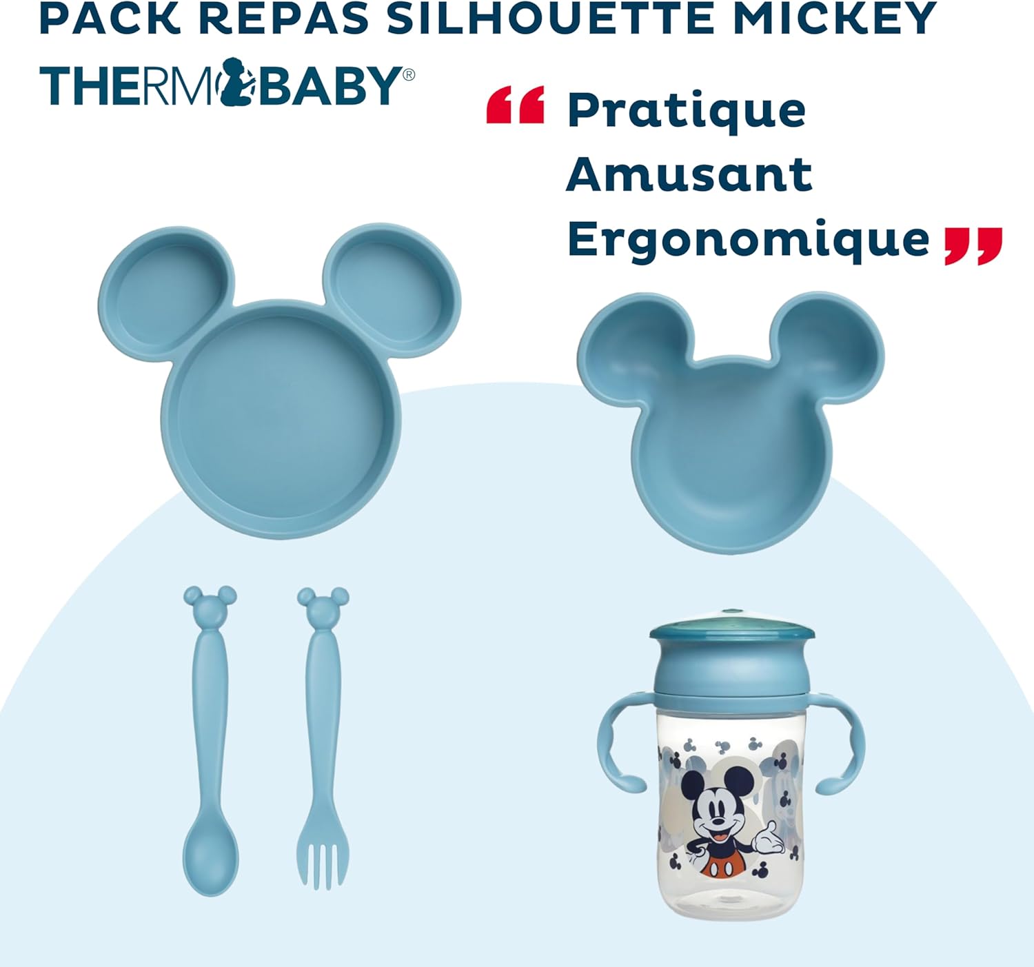 disney mickey children's tableware set divided plate bowl spoon fork and 360° learning cup fun and practical design for baby meals disney mickey children's tableware set divided plate bowl spoon fork and 360° learning cup fun and practical design for baby meals
