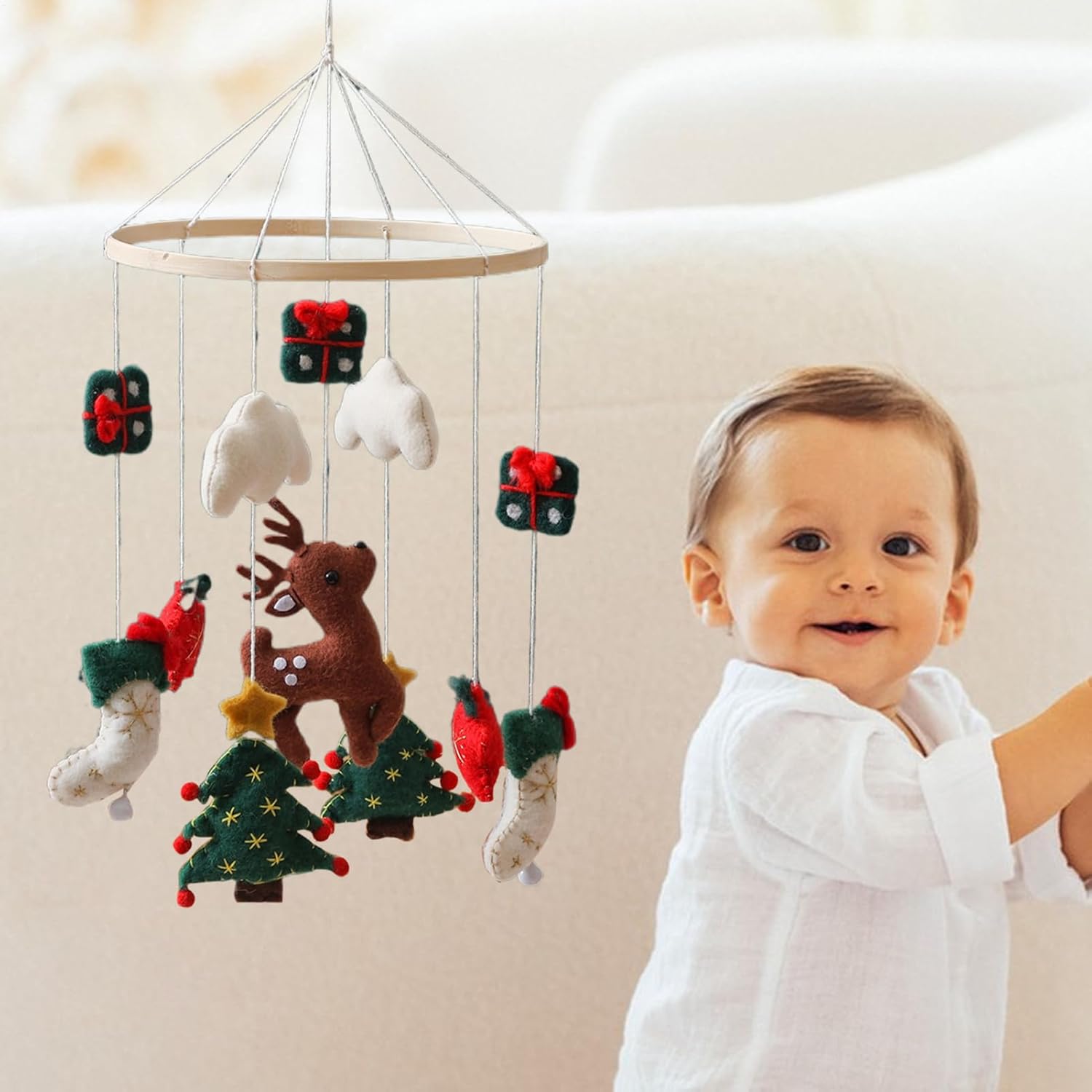 crib mobile for boys | christmas ceiling mobile wind chime, felt reindeer christmas tree nursery decor for children's room birthday bedroom girls play wall crib mobile for boys | christmas ceiling mobile wind chime, felt reindeer christmas tree nursery decor for children's room birthday bedroom girls play wall