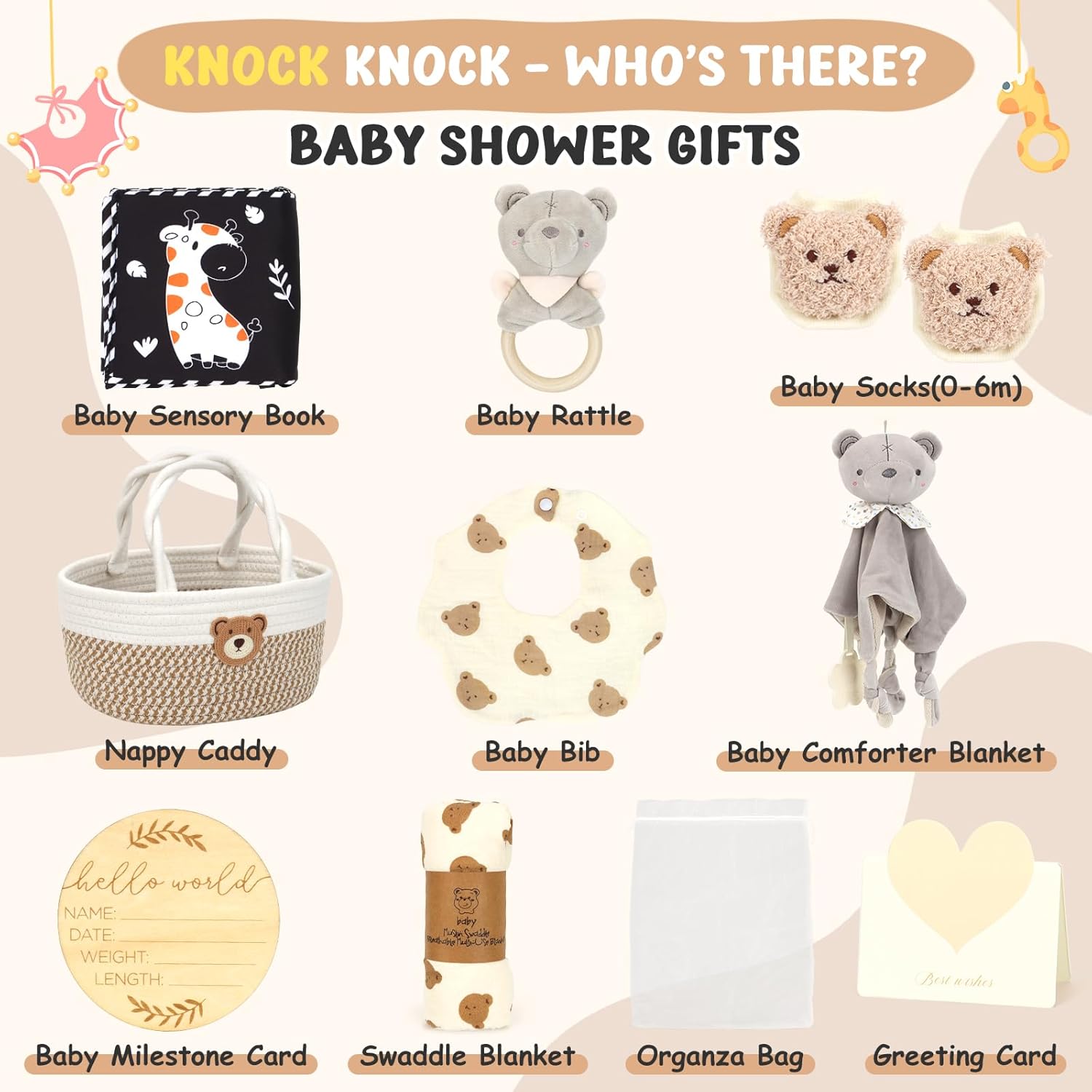 baby gift basket, newborn hamper set with nappy caddy sensory book baby comforter blanket swaddle socks rattle bib milestone cards | baby shower gifts box for boy girl unisex new mum (hamper set) baby gift basket, newborn hamper set with nappy caddy sensory book baby comforter blanket swaddle socks rattle bib milestone cards | baby shower gifts box for boy girl unisex new mum (hamper set)