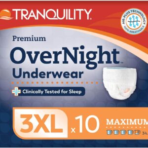 tranquility 10 pack premium disposable underwear absorbent night size 3xl 75 95" maximum absorbency sleep all night breathable comfort adult diapers
