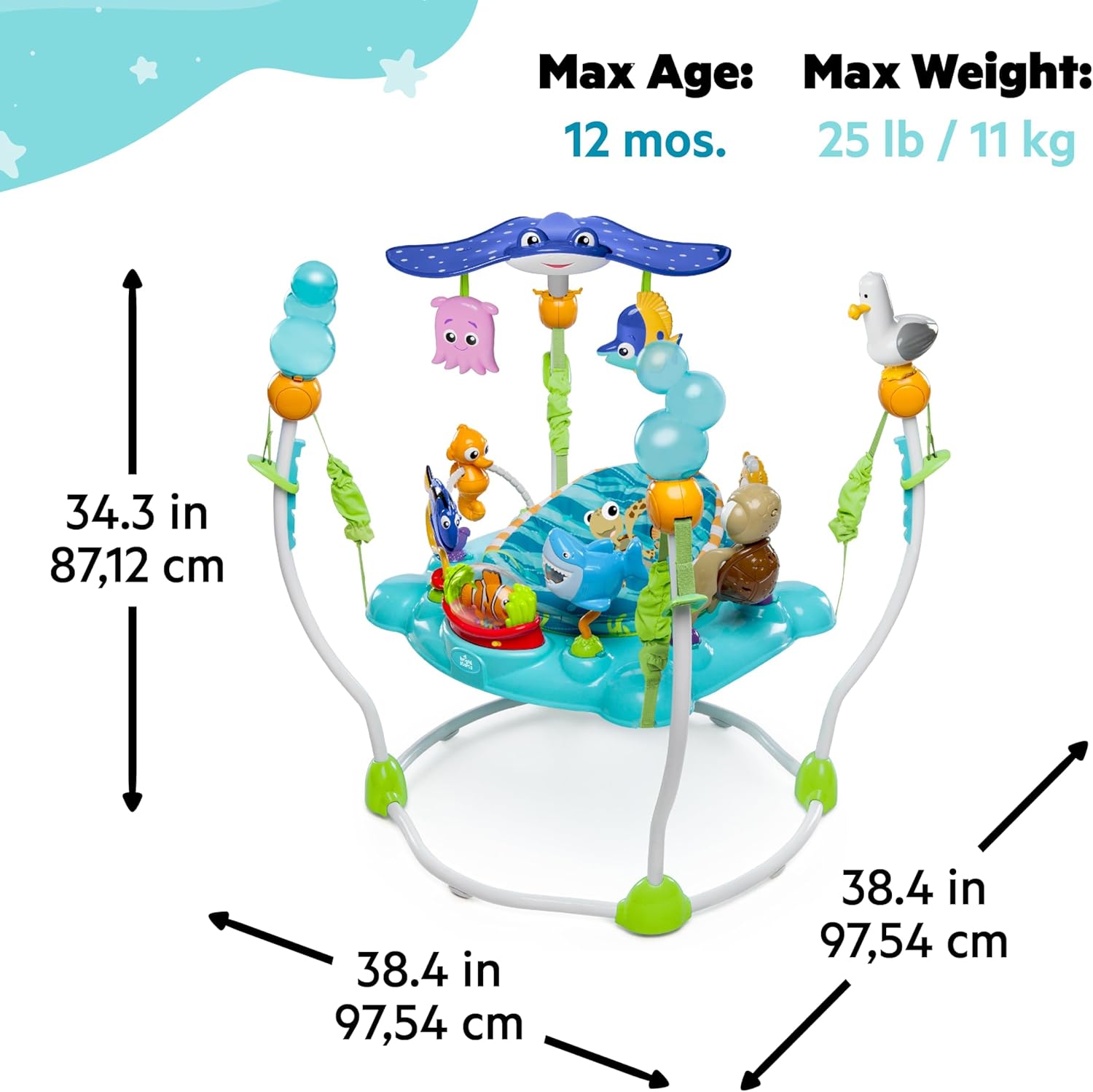 bright starts, disney baby, finding nemo jumping and play centre with play station with lights and music, 13 activity toy, 360° rotating seat, height adjustable, children from 6 months bright starts, disney baby, finding nemo jumping and play centre with play station with lights and music, 13 activity toy, 360° rotating seat, height adjustable, children from 6 months