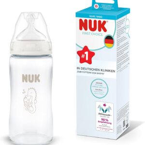 nuk first choice baby bottle | 3+ months | 240ml | anti colic bottle | glass | temperature indicator | seahorse | 1 unit